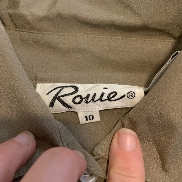 VINTAGE Rouie Blouse Size 10 Sueded Polyester Tunic Shirt Taupe 80s - Picture 5 of 7